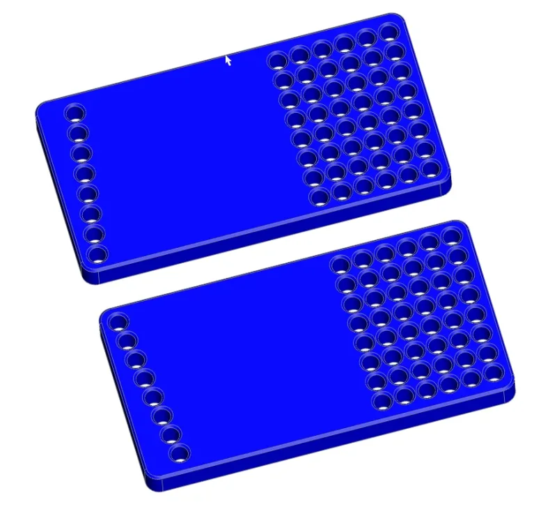 Radstand-Lehre (3D FDM Druck 10mm dick. SCHWARZ), für Fahrwerke mit Radständen von 73-120 mm/1mm (mit D6mm H7 Achsen)