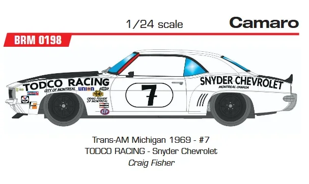 CAMARO Z28 1969 – TODCO RACING #7 - Slotcar Maßstab 1:24 analog BRM Camaro No. 7 in Rennversion mit Metall-Chassis