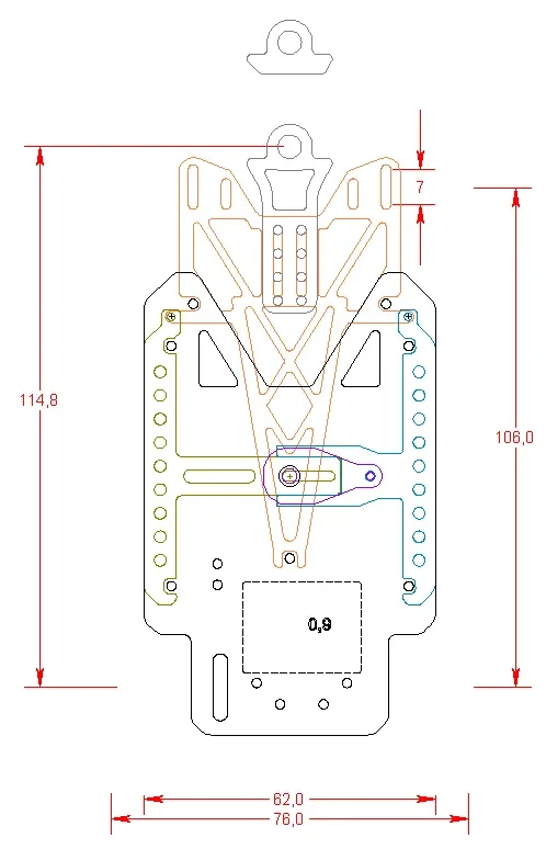 DTM-B62-R102-110-1.5 BKIT Messing 1.5 mm / Chassisplatte B 62 mm, Anbauteile 1.5 mm GFK schwarz