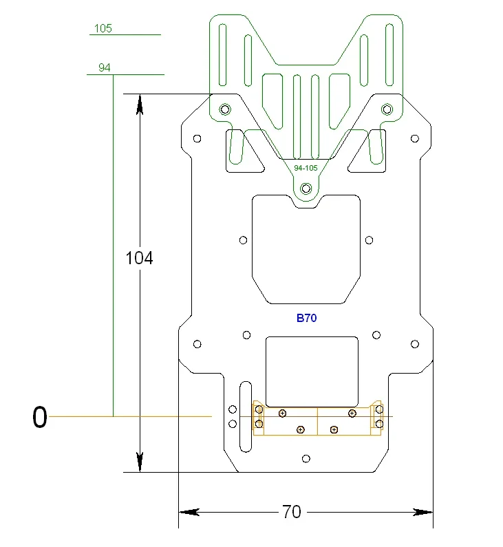 DSC2 Chassis-KIT, B70-R94-105-2,0KIT, Messing 2.0 mm / Chassisplatte B 70 mm, Anbauteile 1.5 mm GFK schwarz