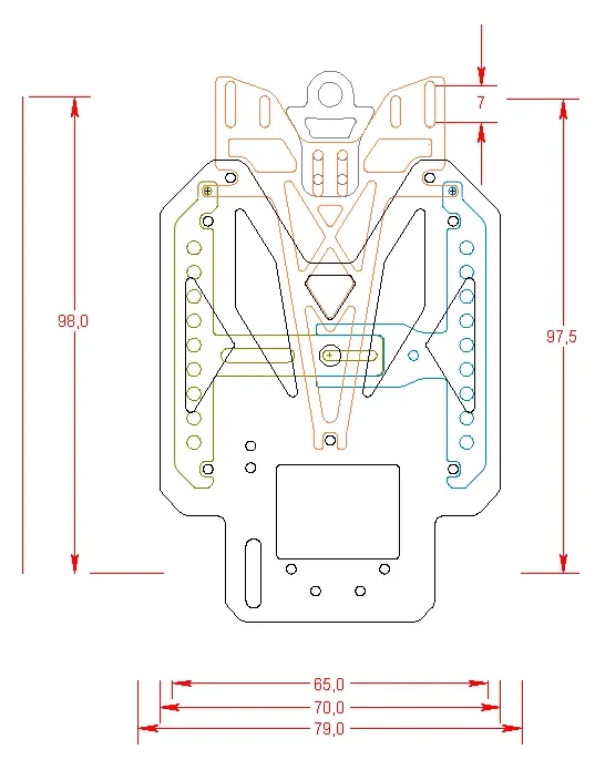 DCS-B70-R97.5-2.0 BKIT Messing 2,0 mm / Chassisplatte B 70 mm, Anbauteile 1.5 mm GFK schwarz