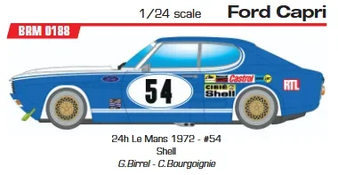 Ford Capri No. 54, 24h Le Mans 1972 - #54 Shell G.Birrel - C.Bourgoignie - Slotcar Maßstab 1:24 analog in Rennversion mit Metall-Chassis