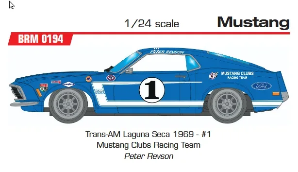 MUSTANG BOSS Trans-AM Laguna Seca 1969 - #1 Mustang Clubs Racing Team Peter Revson BRM in Rennversion mit Metall-Chassis