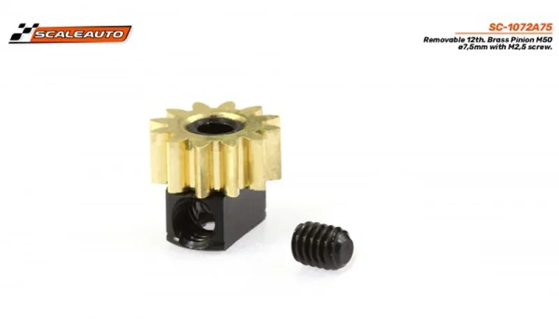 Motorritzel SCALEAUTO Removeable Brass 12Z M50 Ø7,5mm Messing m.Alunabe f.Ø2mm