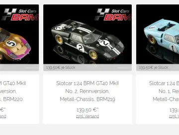 SET - Slotcar 1:24 BRM GT40 MkII No. 1, Rennversion, Metall-Chassis, BRM218, BRM219, BRM220