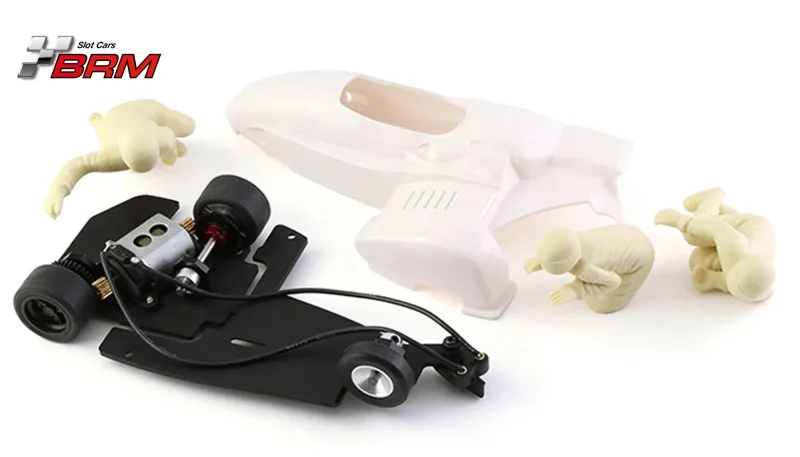 Sidecar (Sidebike) 1/18 scale – White Kit in Rennversion, Slotcar Maßstab 1:18 analog BRM Racing, Metall-Chassis für Bahnen 1:24