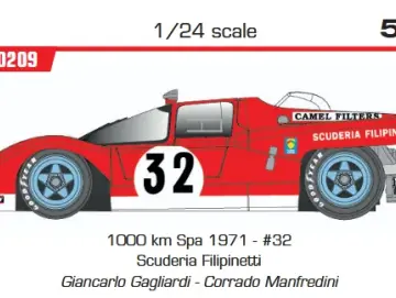 Slotcar 1:24 Analog BRM - Ferrari 512M 1000 km Spa 1971 - #32 Scuderia Filipinetti Giancarlo Gagliardi - Corrado Manfredini — Rennversion, Metall-Chassis