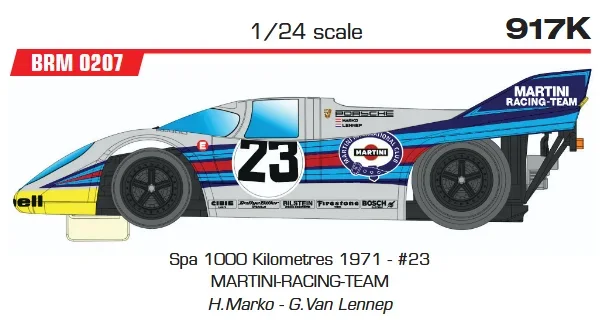 Slotcar 1:24 Analog BRM - Porsche 917K - Spa 1000 Kilometres 1971 - #23 MARTINI-RACING-TEAM H.Marko - G.Van Lennep — Rennversion, Metall-Chassis