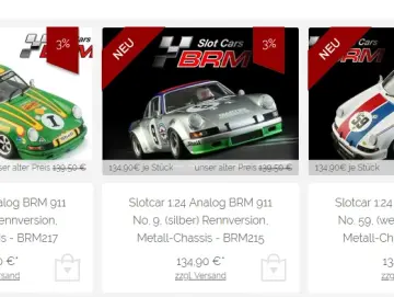 Slotcar 1:24 Analog BRM 911 No. 59, (weiß) Rennversion, Metall-Chassis -  BRM216