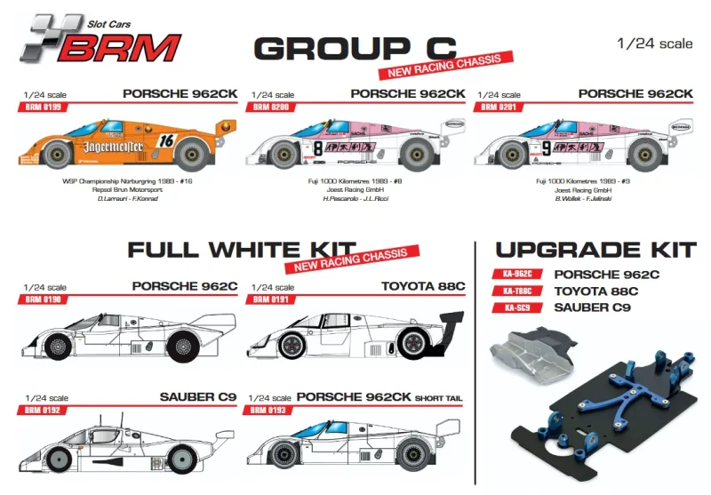 Slotcar Maßstab 1:24 analog Bausatz BRM 962C 1990 White Kit in Rennversion mit Metall-Chassis