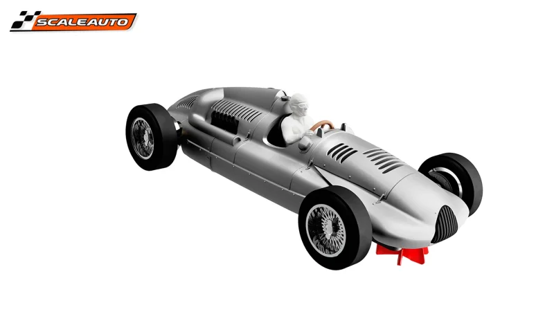 Slotcar Maßstab 1:24 analog Bausatz SCALEAUTO Typ D Kompressor White Kit in Rennversion mit Metall-Chassis und Beklebungssatz