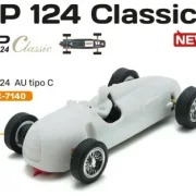 Slotcar Maßstab 1:24 analog Bausatz SCALEAUTO Typ C White Kit in Rennversion mit Metall-Chassis und Beklebungssatz