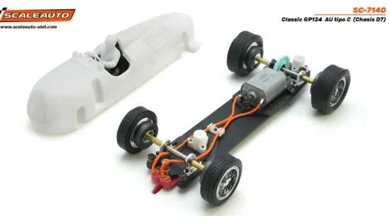 Slotcar Maßstab 1:24 analog Bausatz SCALEAUTO Typ C White Kit in Rennversion mit Metall-Chassis und Beklebungssatz