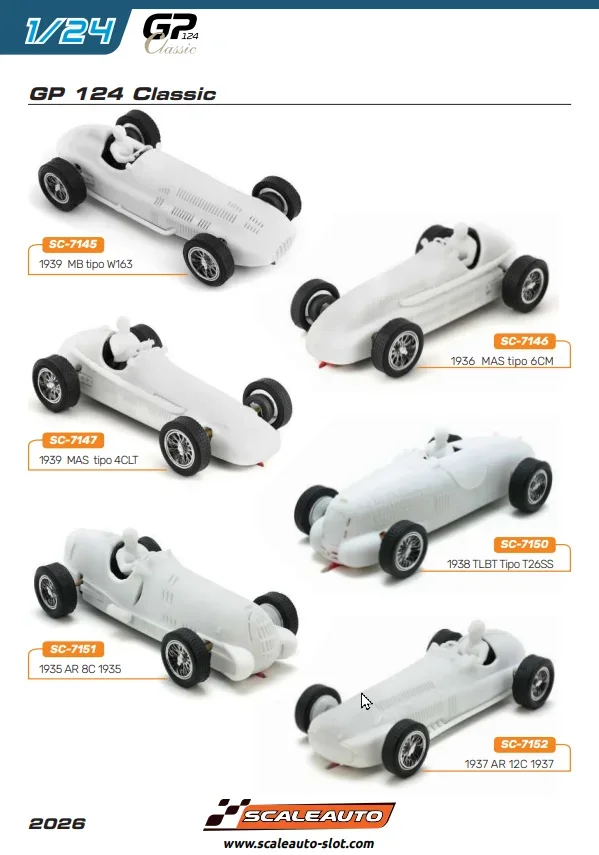 Slotcar Maßstab 1:24 analog Bausatz SCALEAUTO Typ C White Kit in Rennversion mit Metall-Chassis und Beklebungssatz